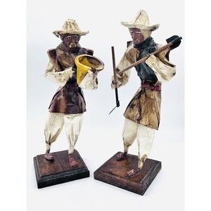 Vintage Set Of 2 Papier-Mâché Paper Mexican Men Dolls 12" ea. Handmade In Mexico